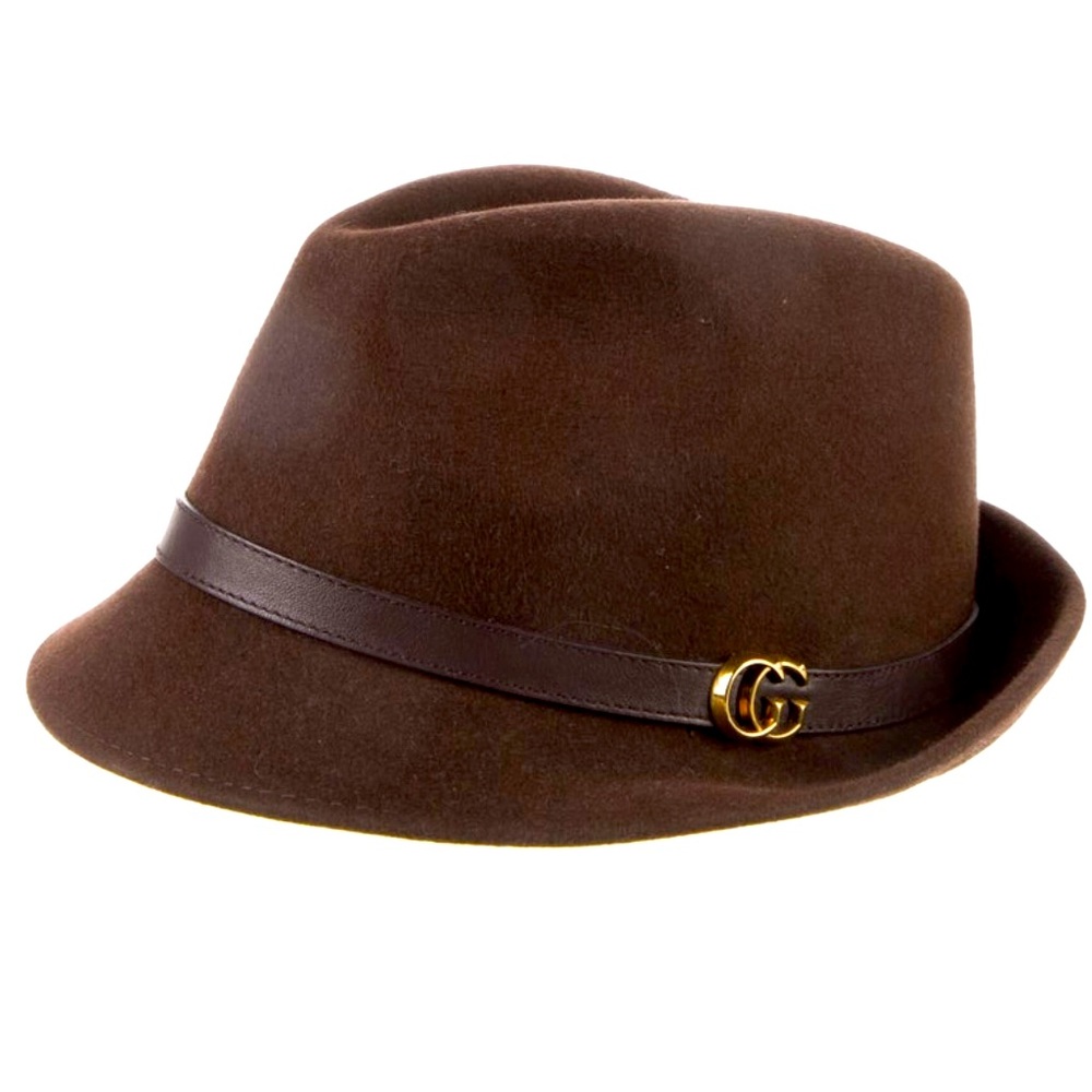 GUCCI Running GG Fur Leather Trim Fedora